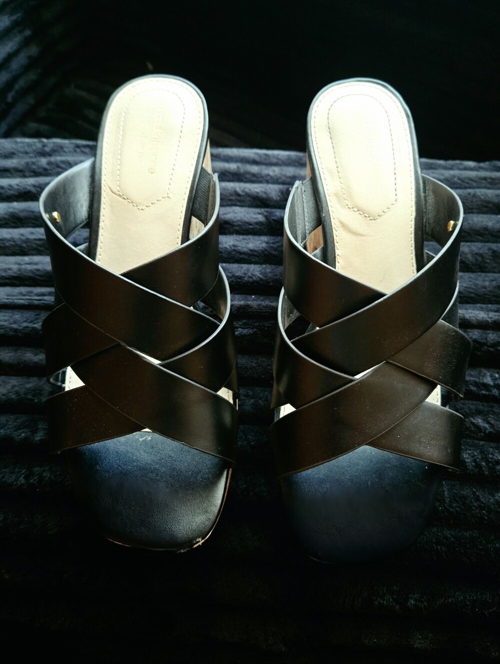 Liz Claiborne Black Crisscross Slide Mules